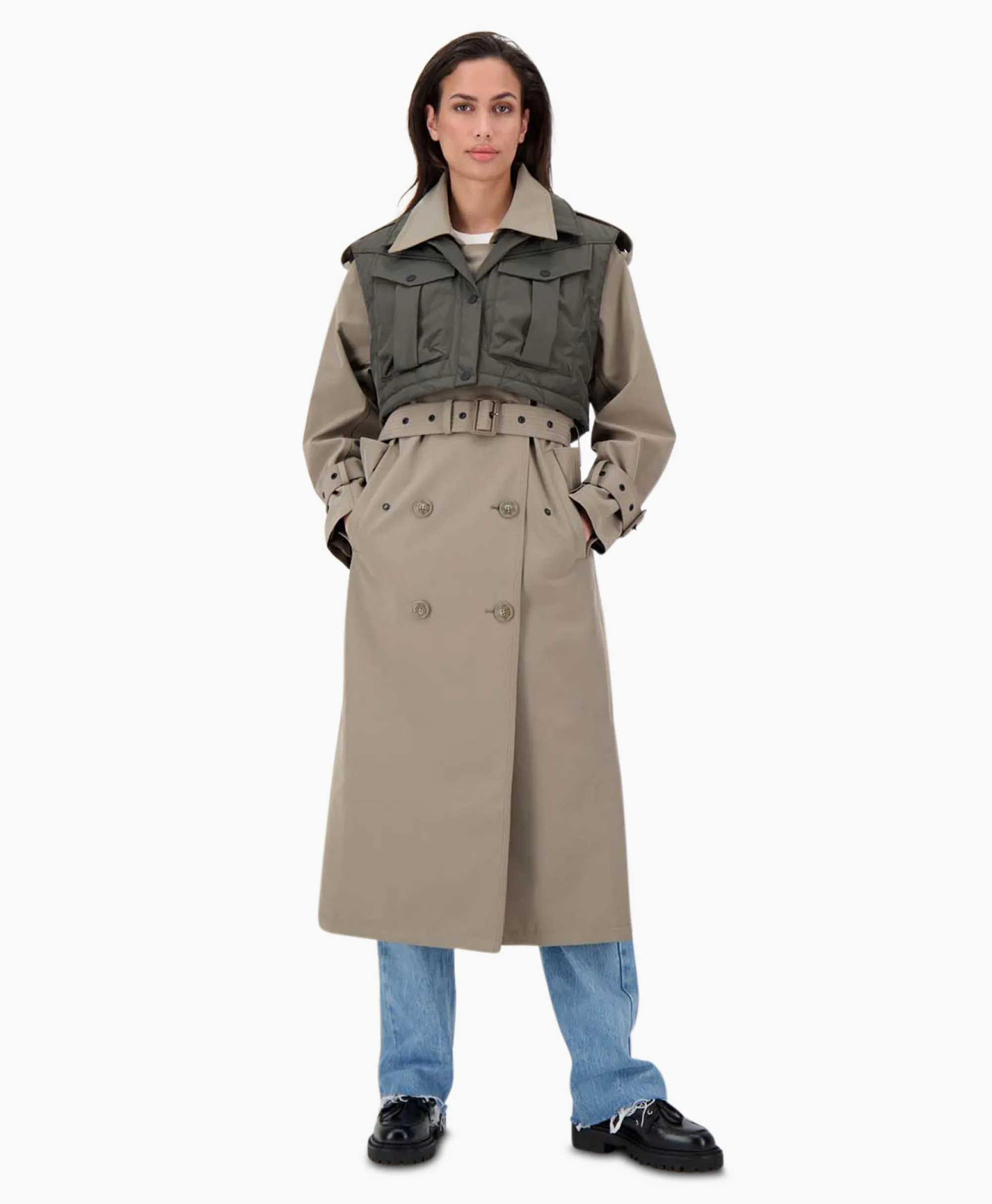 Outlet Trenchcoat Body Warmer Trench Khaki Dames Jassen