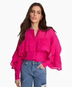 Alix The Label Blouse Woven Structured Chiffon Ruffle Roze*Dames Blouses