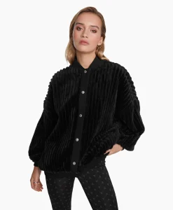 Hot Jack Woven Rib Fur Bomber Zwart Dames Jassen