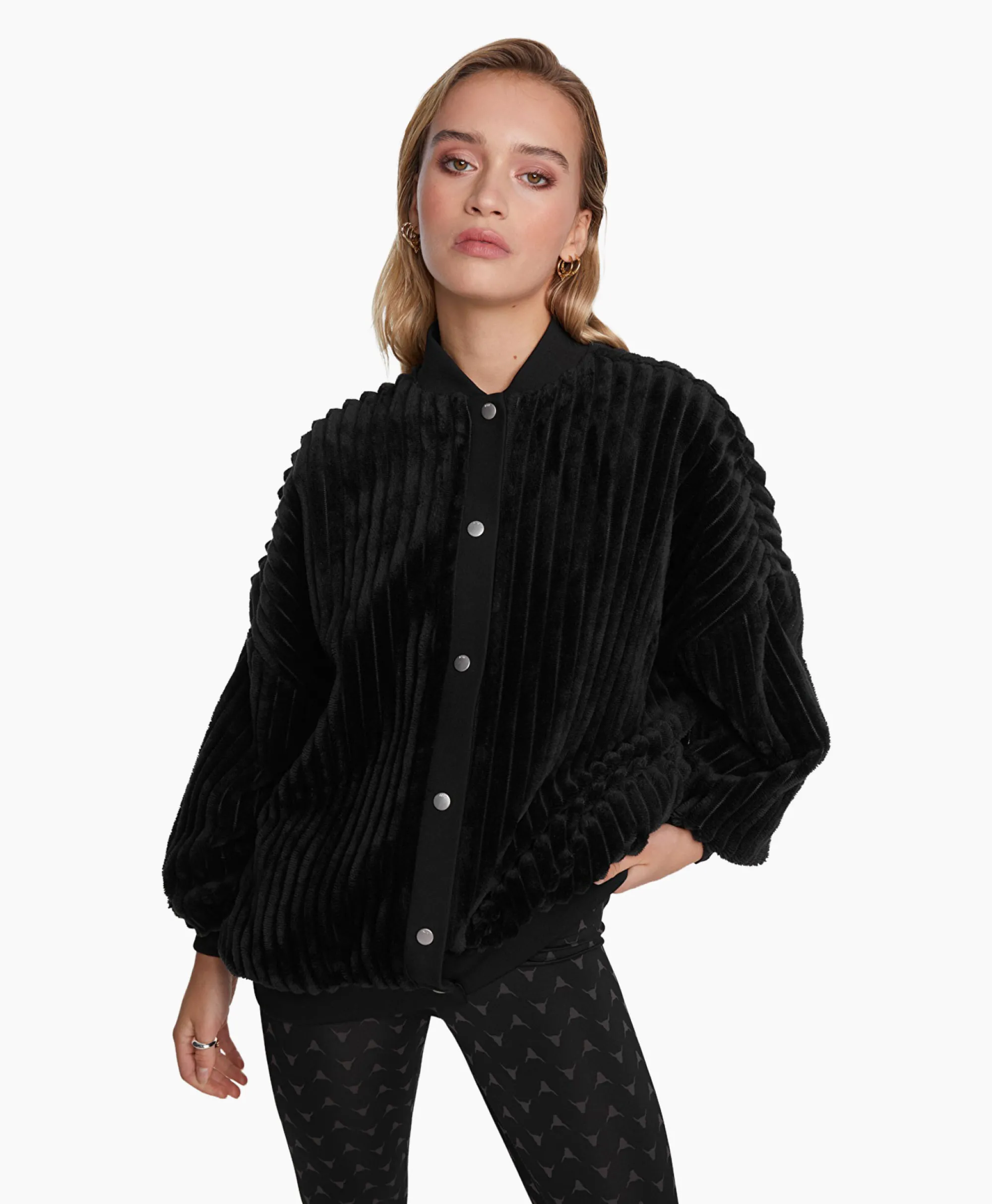 Hot Jack Woven Rib Fur Bomber Zwart Dames Jassen