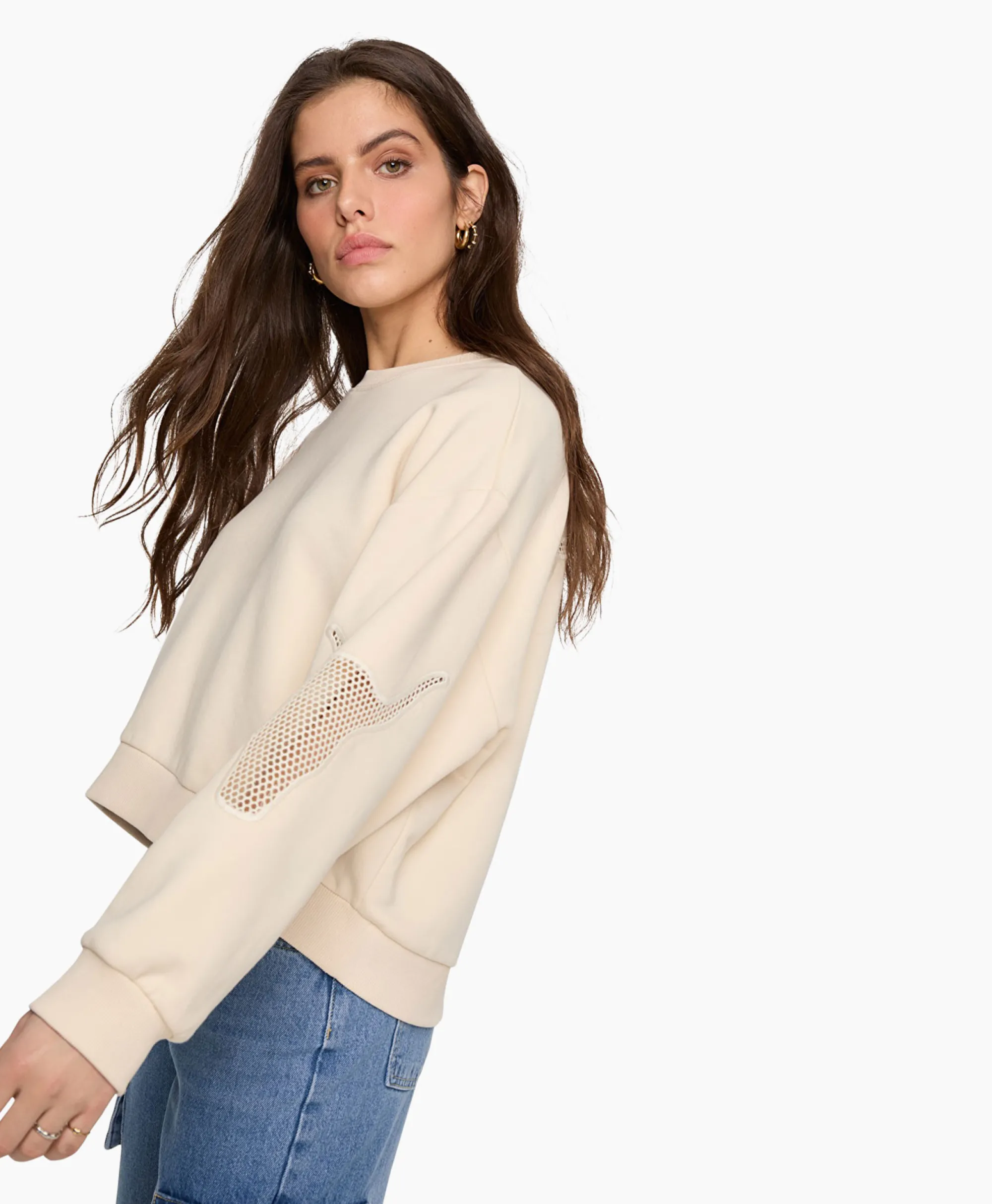 New Pullover Knitted Mesh Ecru Dames Truien