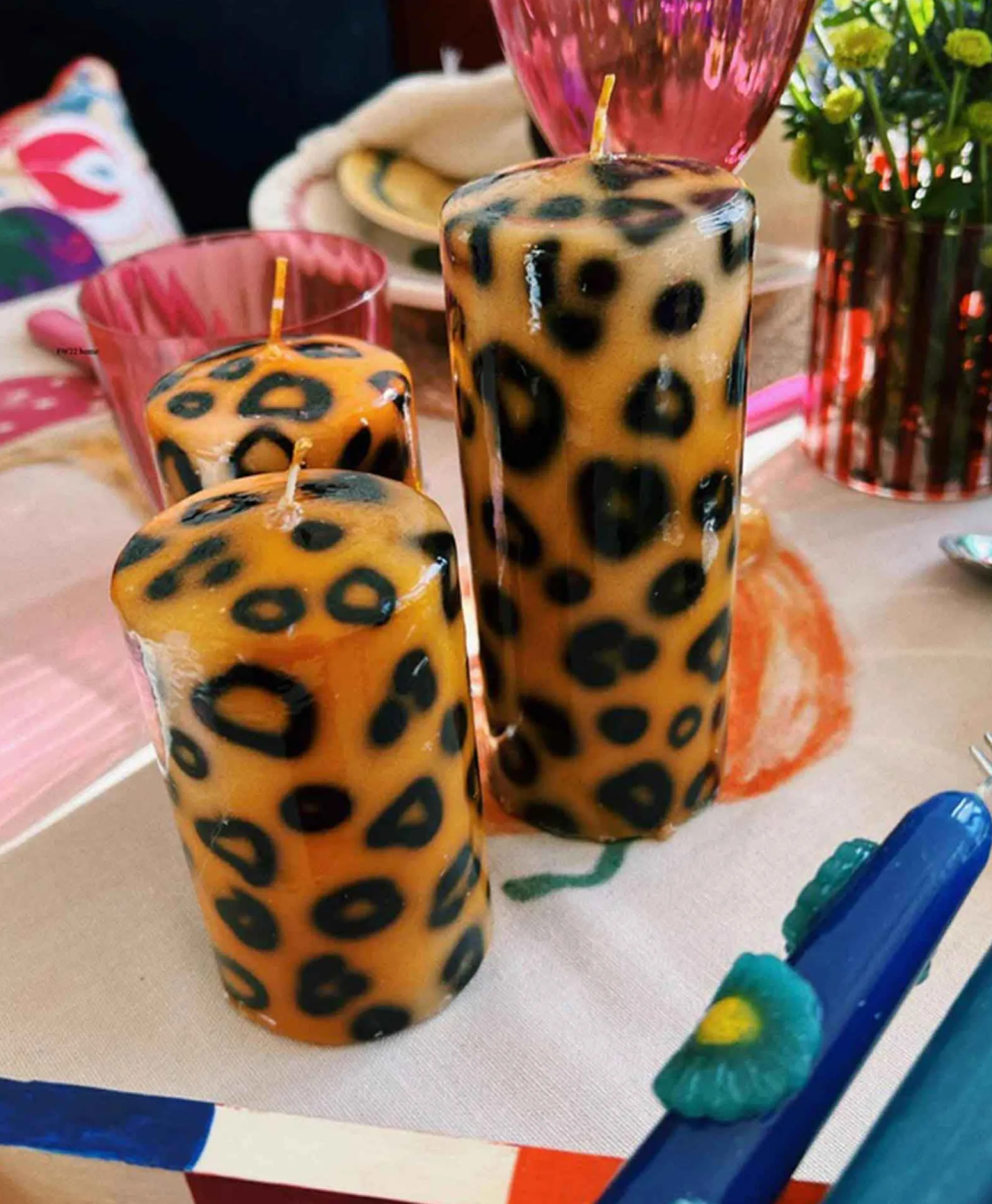 Outlet Kaars Large Leopard Print Pillar Candle Bruin Lifestyle Lifestyle