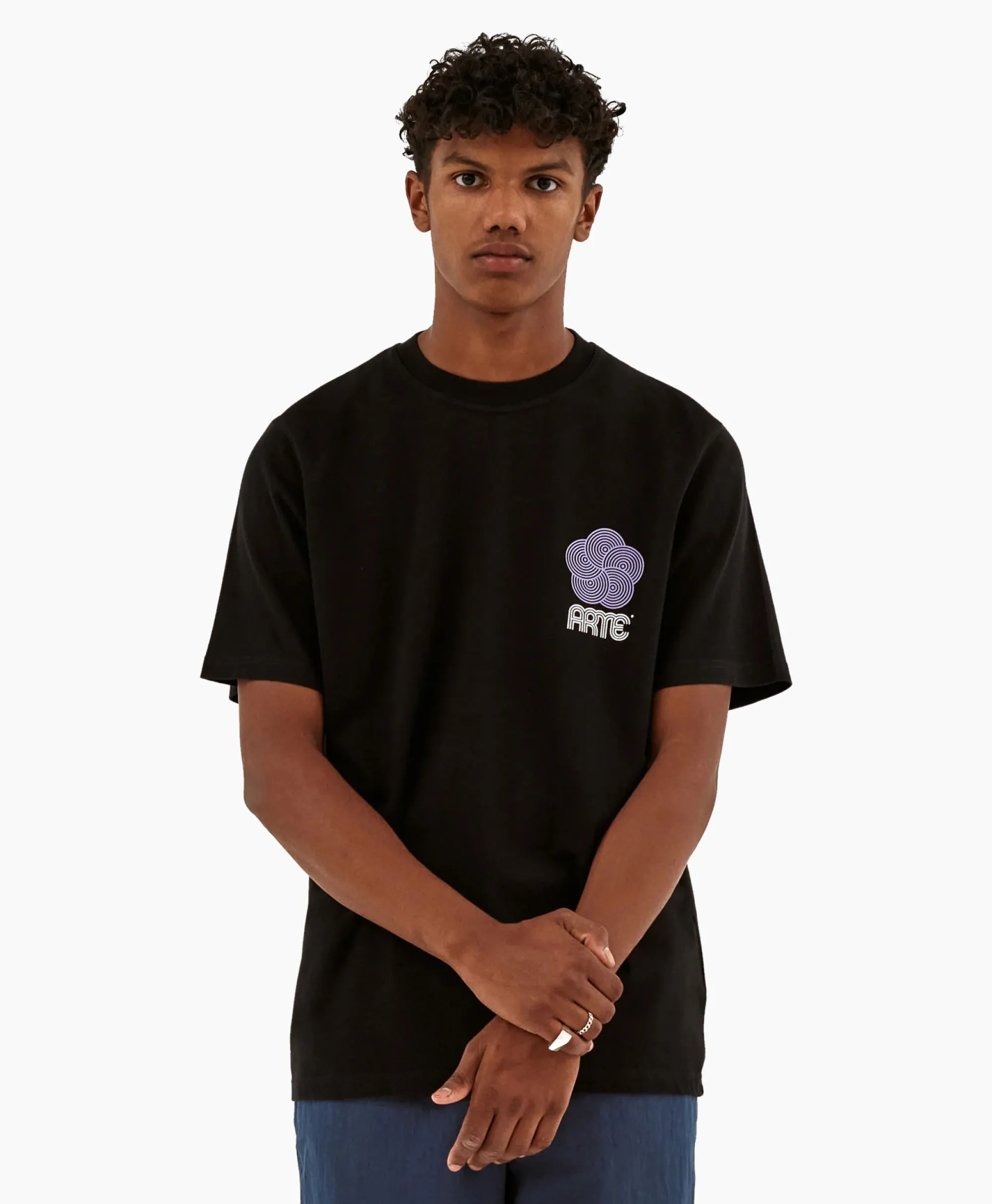 T-Shirt Korte Mouw Circle Flower Back Front Print Zwart Heren T-Shirts