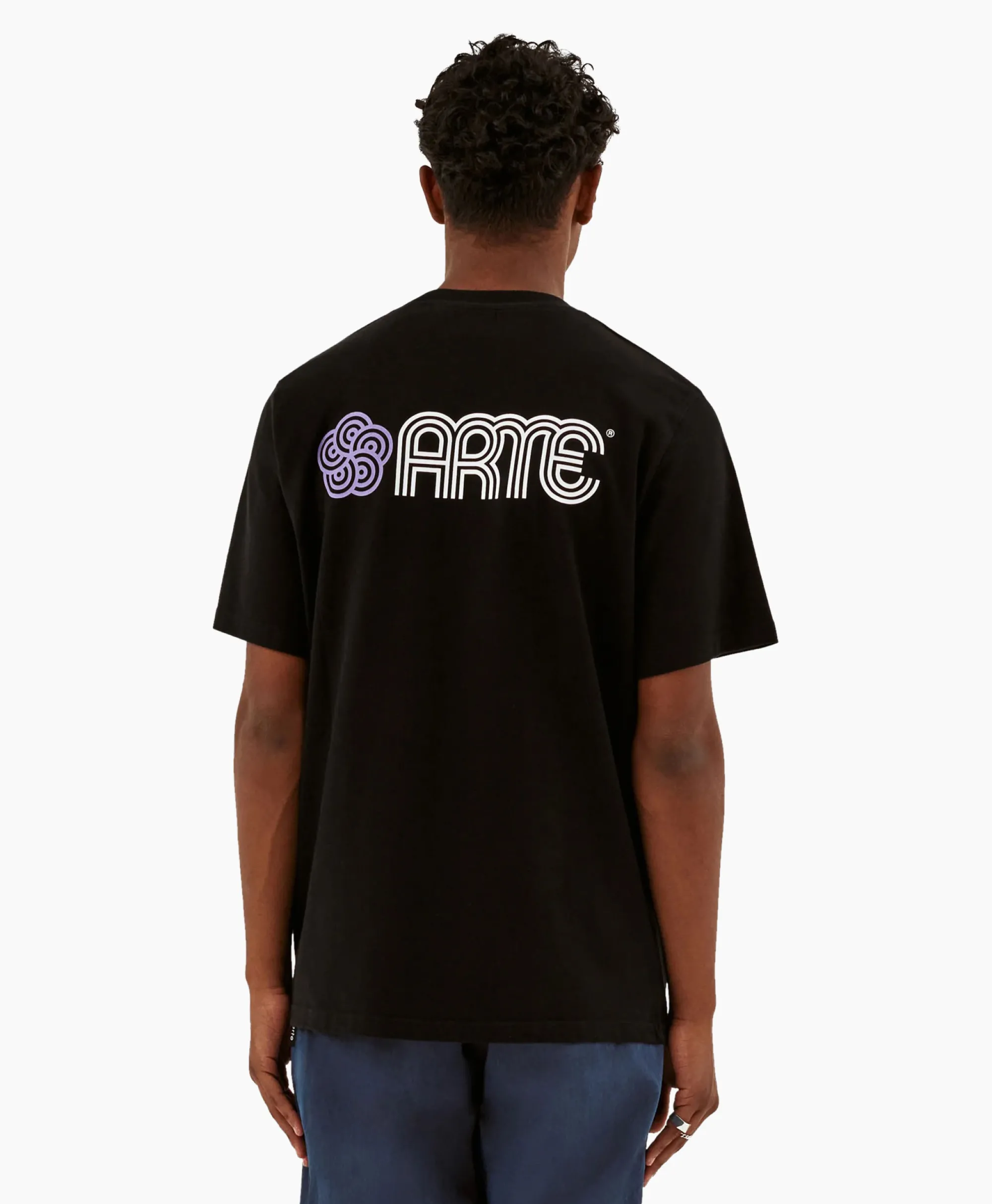 T-Shirt Korte Mouw Circle Flower Back Front Print Zwart Heren T-Shirts