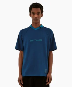 Hot T-Shirt Korte Mouw Sport Fleece Arte Chest Contras Donker Blauw Heren T-Shirts