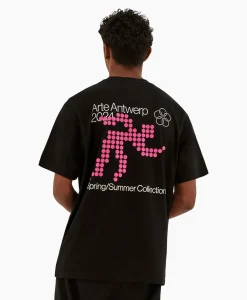 Clearance T-Shirt Korte Mouw Circle Runner Back Print Zwart Heren T-Shirts