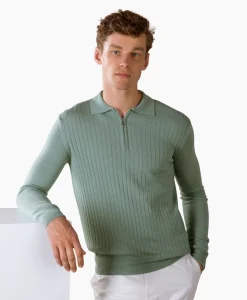 Discount Pullover Rib Zip Polos Ls Licht Groen Heren Truien
