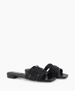 Sale Sandaal Zonder Hak Strass Zwart Dames Sandalen