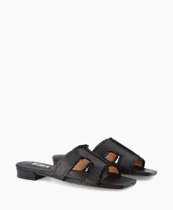 Outlet Sandaal Zonder Hak Rafia Zwart Dames Sandalen