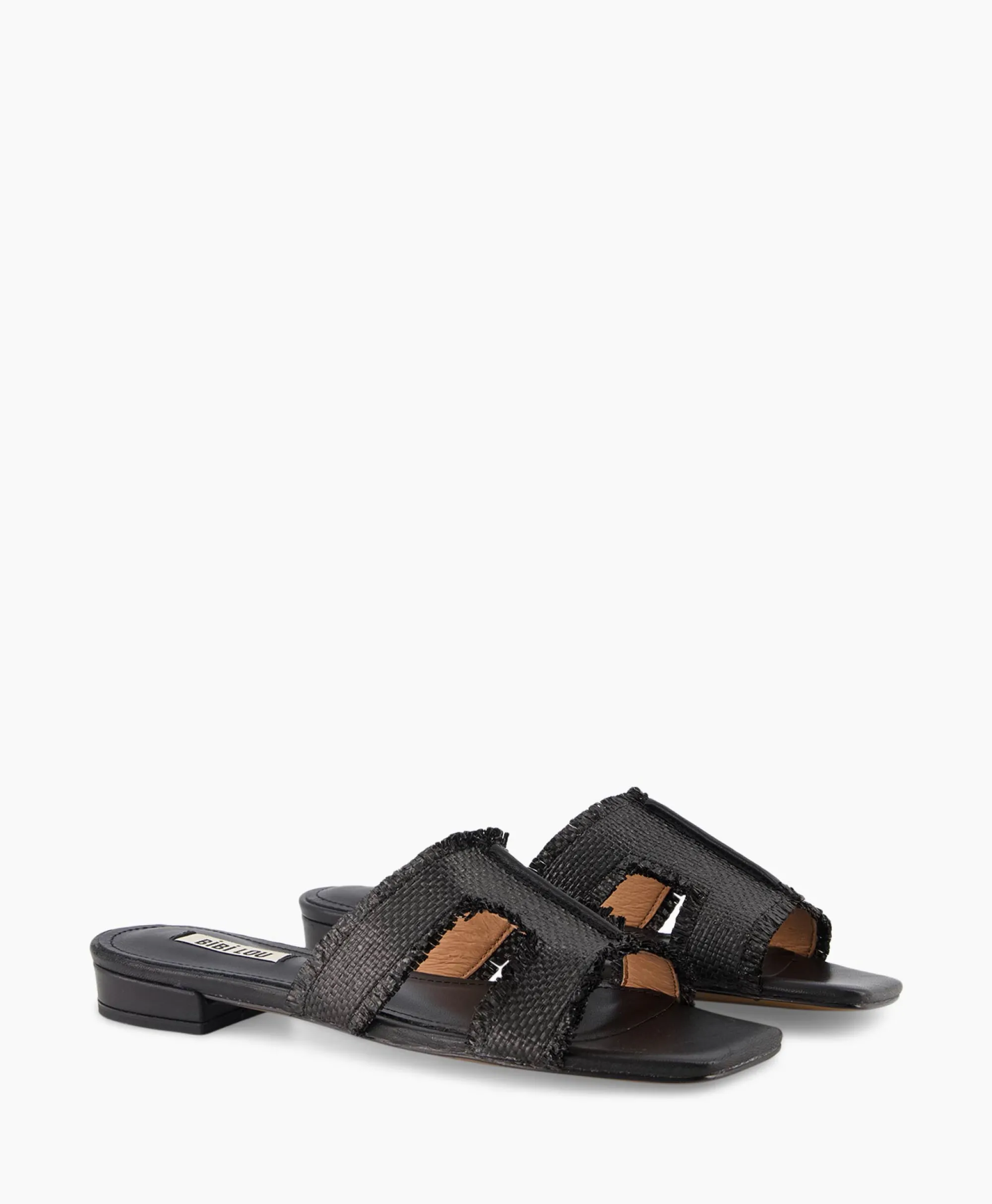 Outlet Sandaal Zonder Hak Rafia Zwart Dames Sandalen