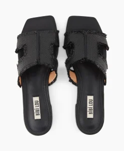 Outlet Sandaal Zonder Hak Rafia Zwart Dames Sandalen