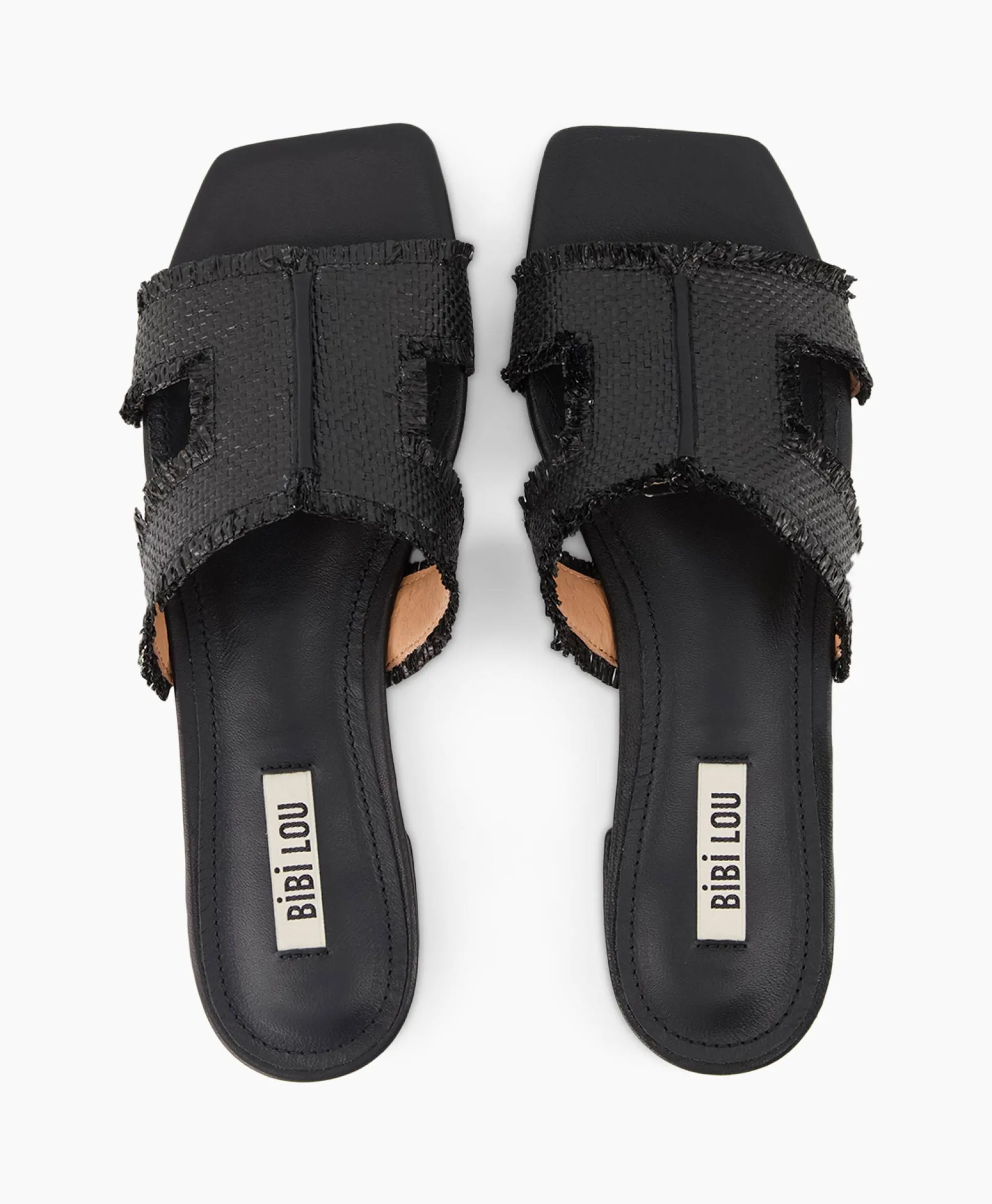 Outlet Sandaal Zonder Hak Rafia Zwart Dames Sandalen