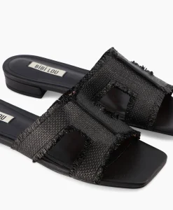 Outlet Sandaal Zonder Hak Rafia Zwart Dames Sandalen