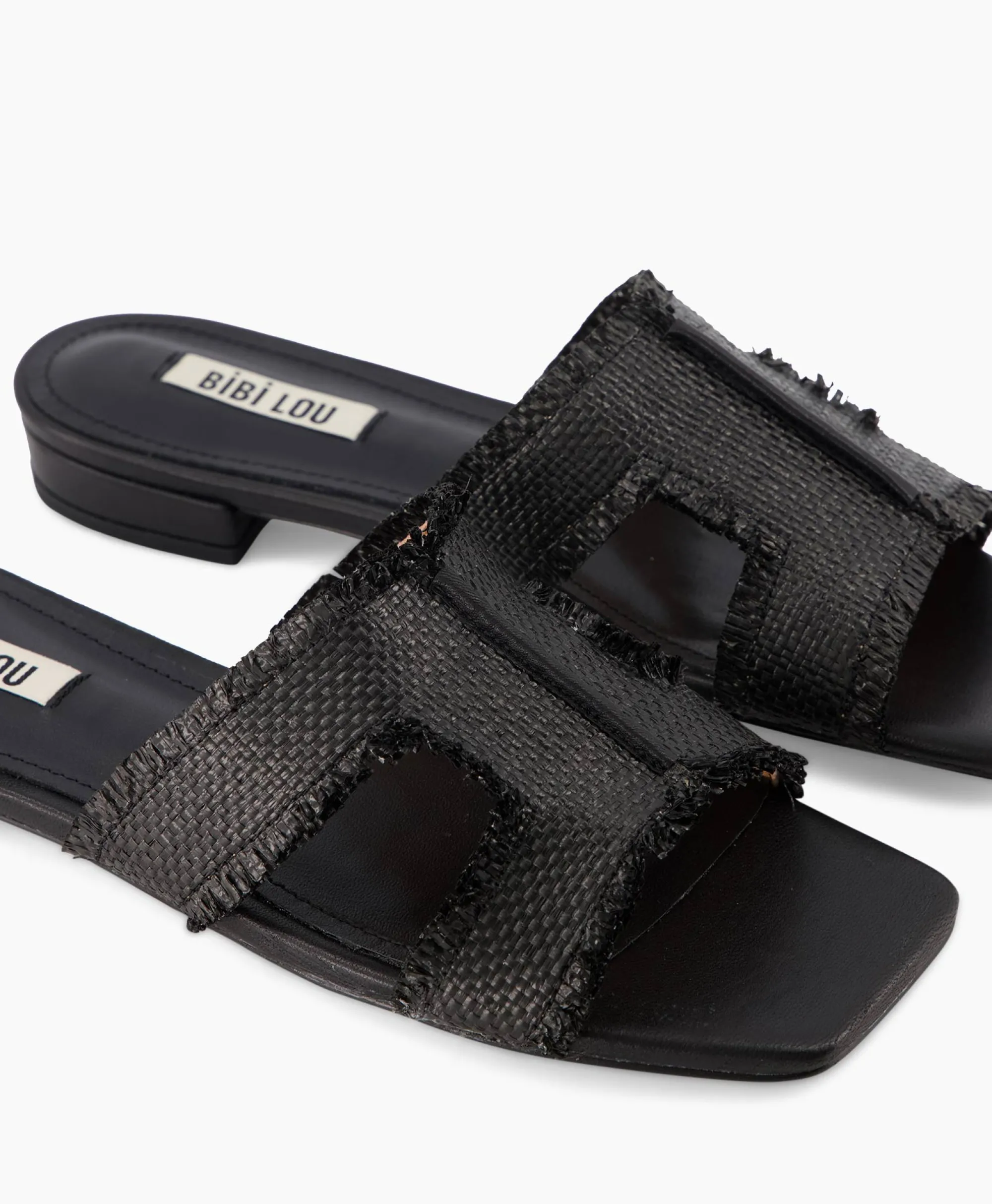 Outlet Sandaal Zonder Hak Rafia Zwart Dames Sandalen