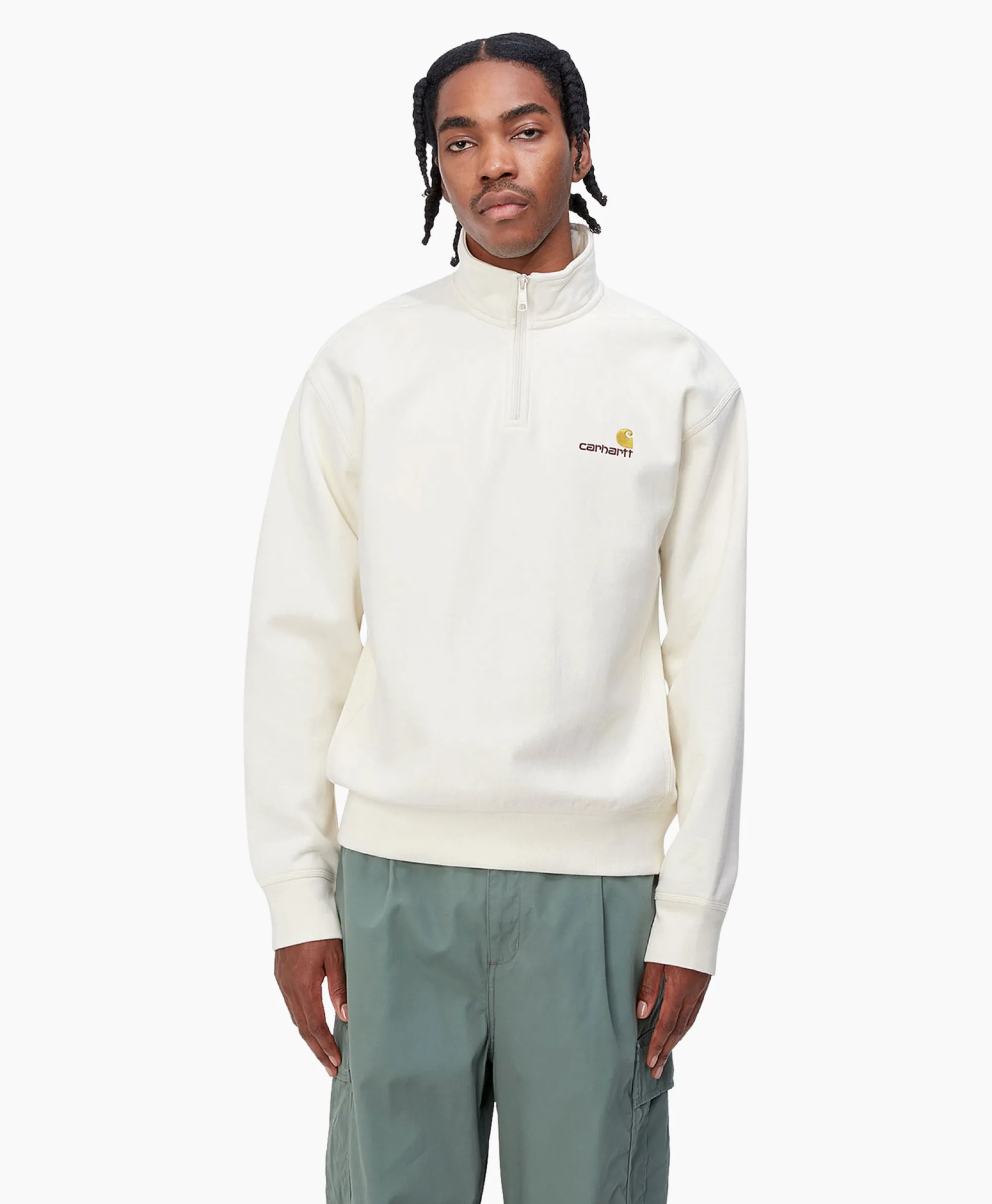 Clearance Sweater Half Zip American Script Ecru Heren Truien