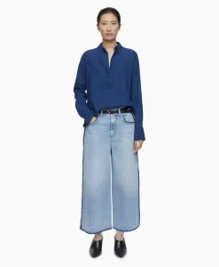 Online Blouse Open Neck Blauw Dames Blouses