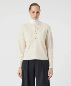 Best Pullover Crew Neck Henley Beige Dames Truien