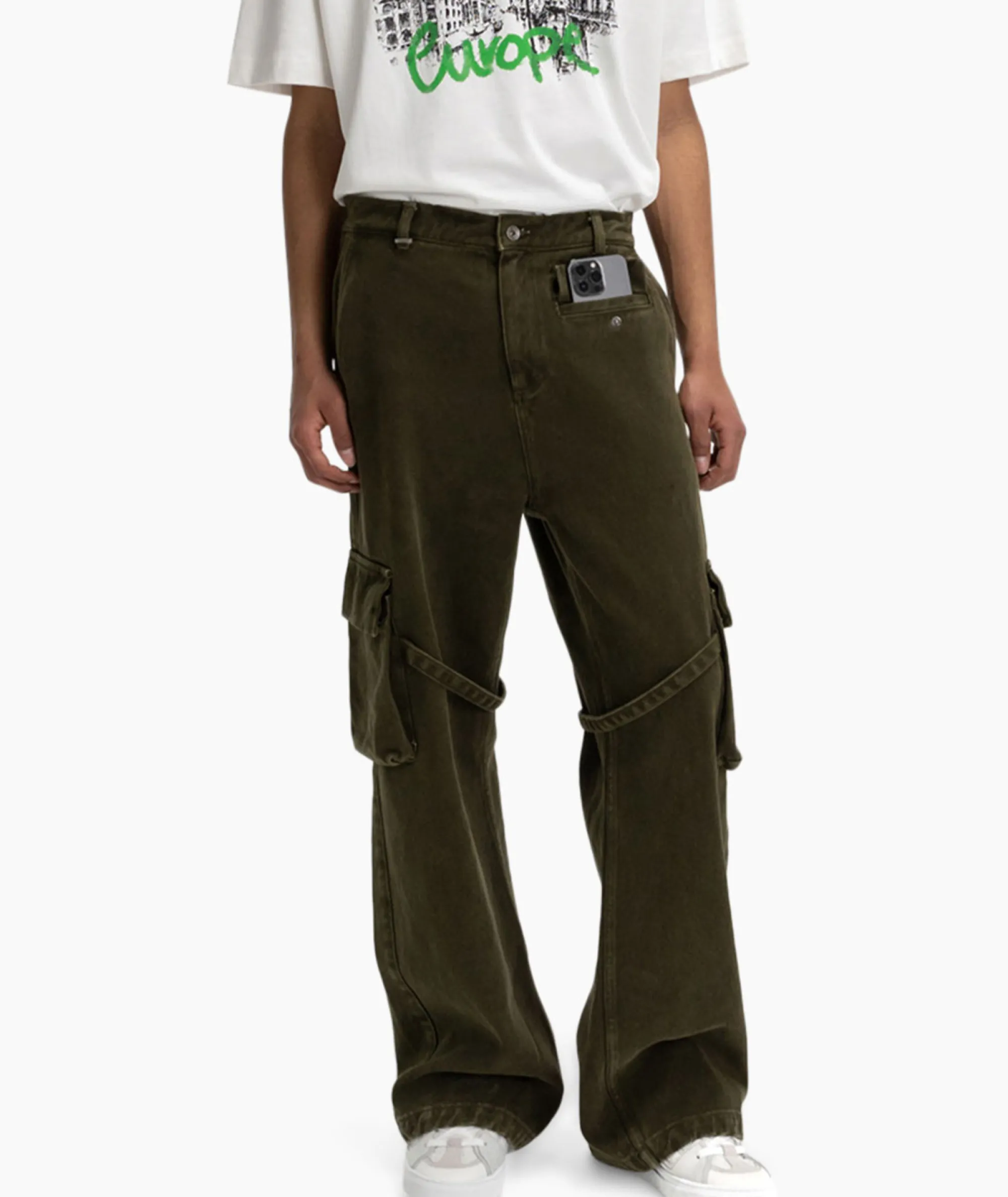 Clearance Flaneur Cargobroek Phone Pocket Groen Heren Broeken