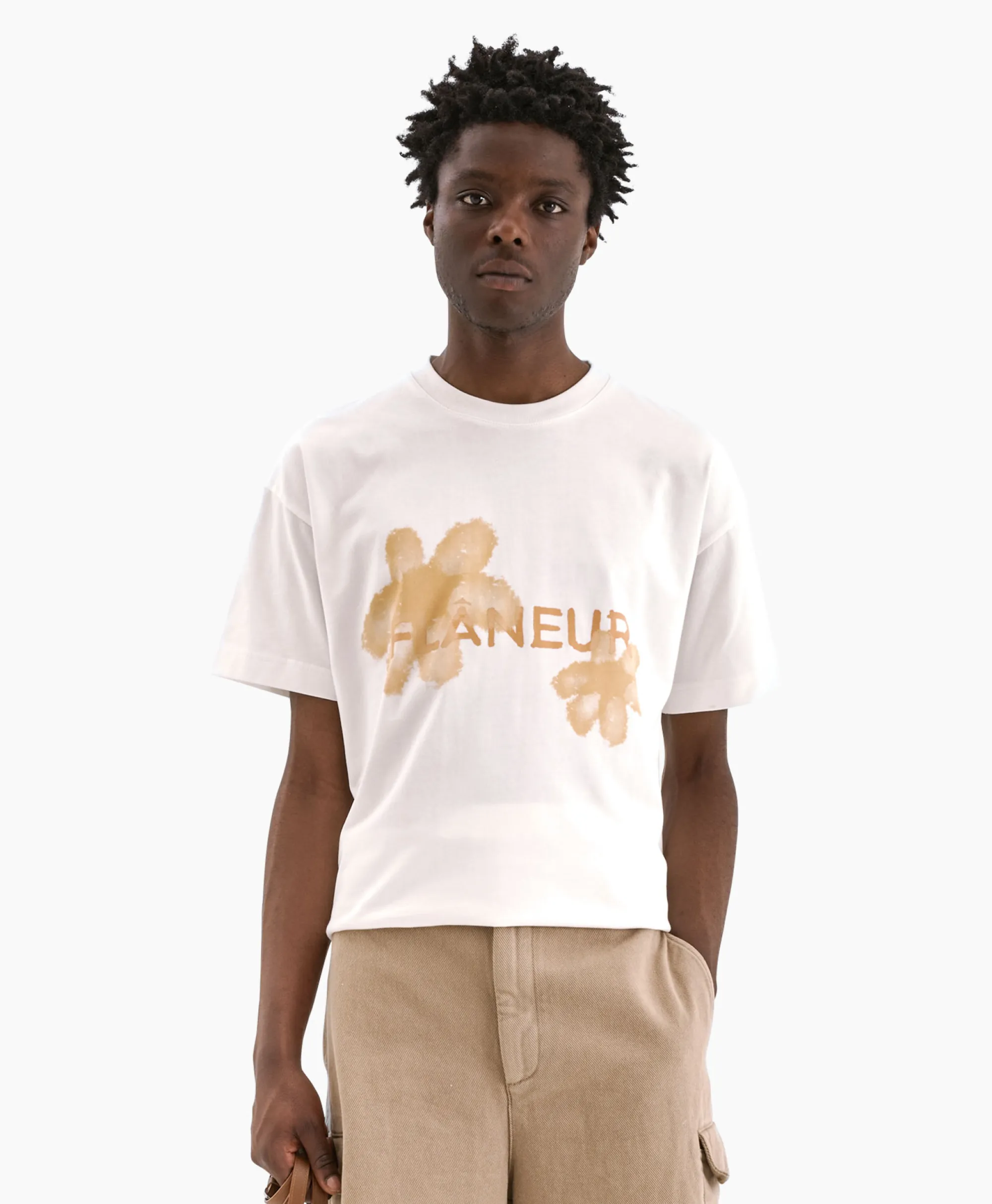 Sale Flaneur T-Shirt Korte Mouw Floral Watercolor Wit Heren T-Shirts