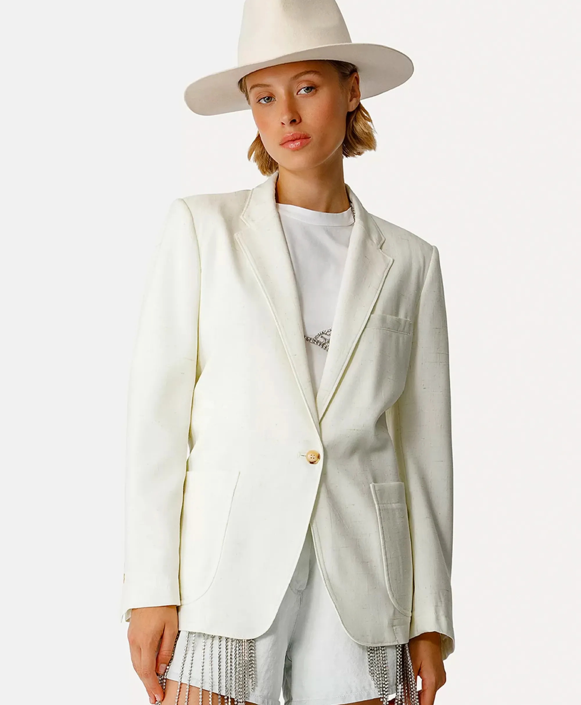 Outlet Blazer Tweed Viscose Silk Jacket Off White Dames Blazers