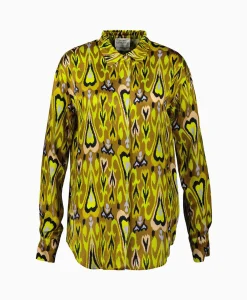 New Blouse Print Satin Shirt Norther Light Geel Dames Blouses