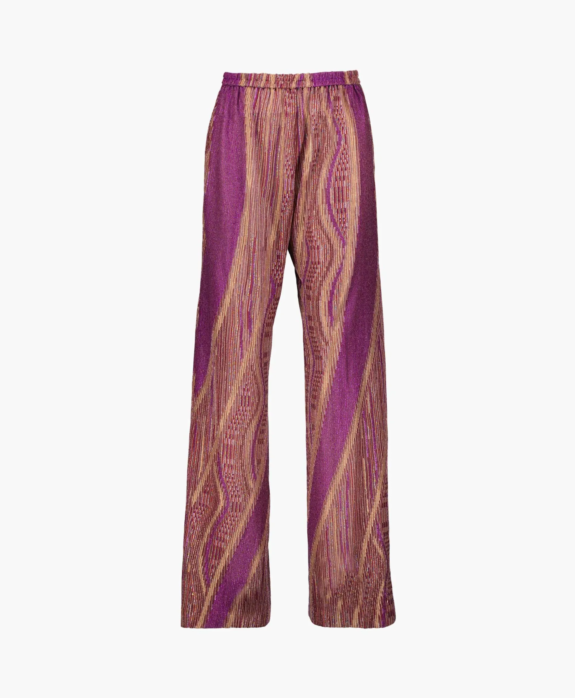 New Pantalon Lurex Jacquard Jersey Flared Paars Dames Broeken