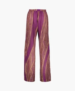 New Pantalon Lurex Jacquard Jersey Flared Paars Dames Broeken