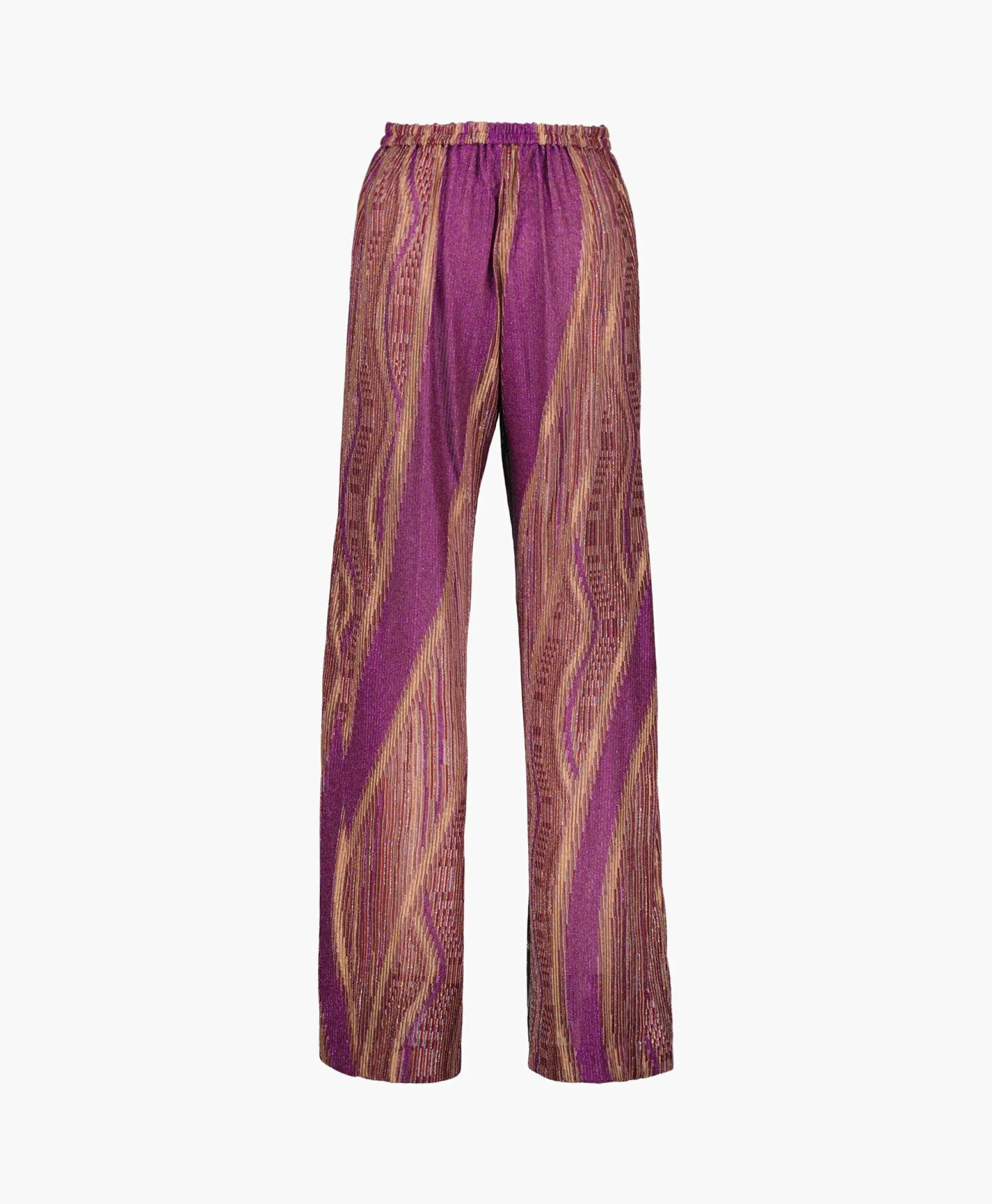 New Pantalon Lurex Jacquard Jersey Flared Paars Dames Broeken