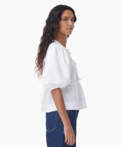 Clearance Blouse Cotton Poplin Peplum Wit Dames Blouses