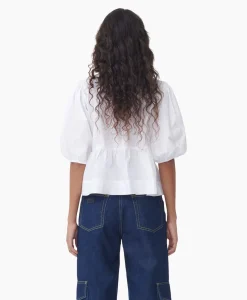 Clearance Blouse Cotton Poplin Peplum Wit Dames Blouses