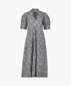 Best Midi Jurk Printed Cotton V-Neck Long Ecru Dames Jurken