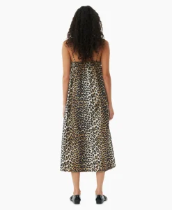 Hot Midi Jurk Printed Cotton Strap Bruin Dames Jurken