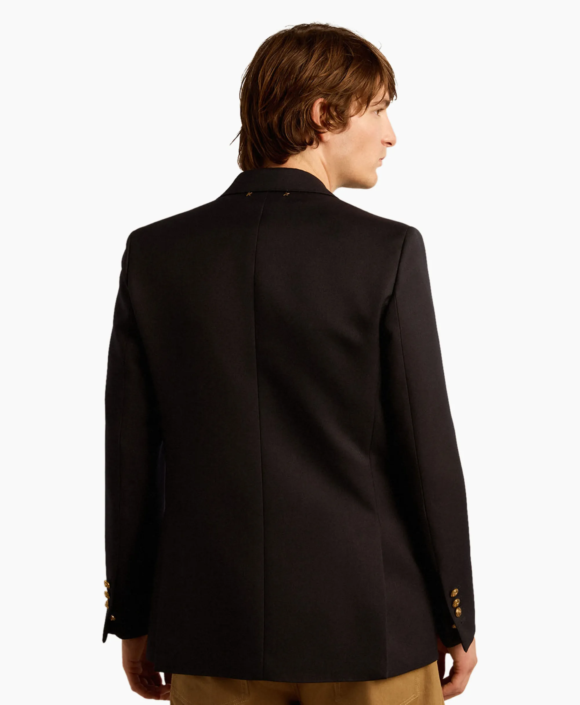 Clearance Blazer Golden M's Double Breasted Gabardine Wool Donker Blauw Heren Colberts