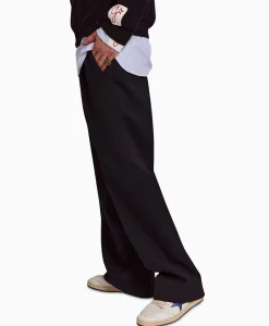 Sale Broek Golden M Wide Legs Compact Gabardine Wool Donker Blauw Heren Broeken