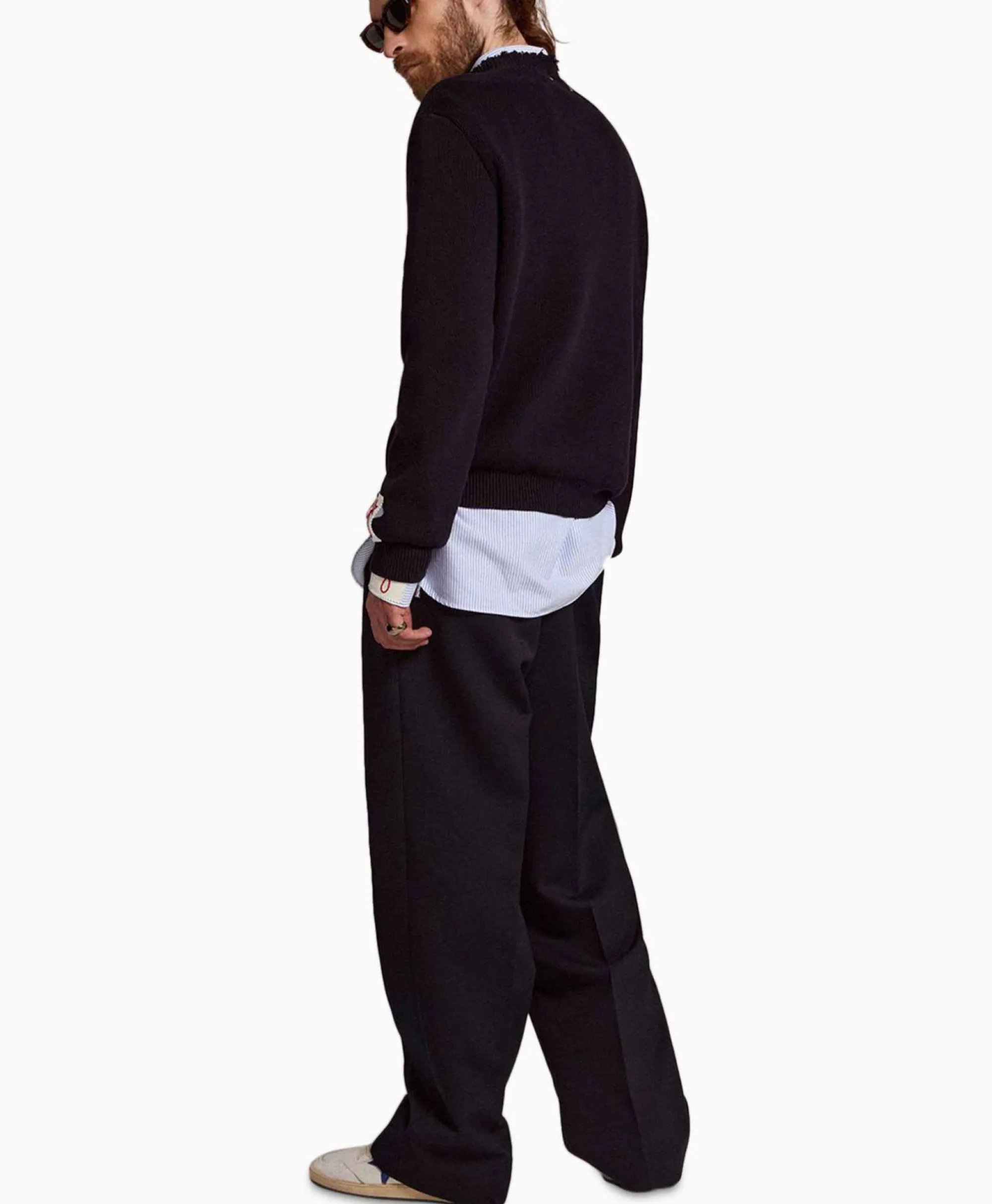 Sale Broek Golden M Wide Legs Compact Gabardine Wool Donker Blauw Heren Broeken