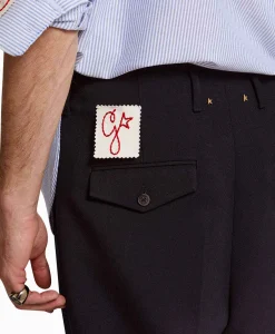 Sale Broek Golden M Wide Legs Compact Gabardine Wool Donker Blauw Heren Broeken