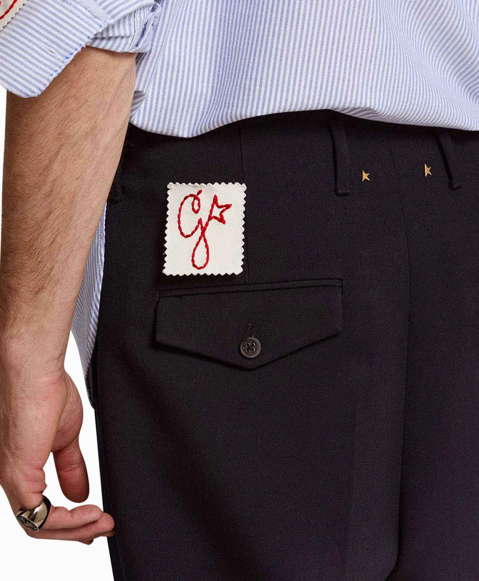 Sale Broek Golden M Wide Legs Compact Gabardine Wool Donker Blauw Heren Broeken