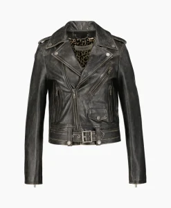 Golden Goose Leren Jas Golden W's Chiodo Distressed Bull Leathe Zwart*Dames Jassen