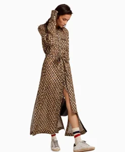 Sale Midi Jurk Golden W's Chemisier Leopard Print Fil C Beige Dames Jurken