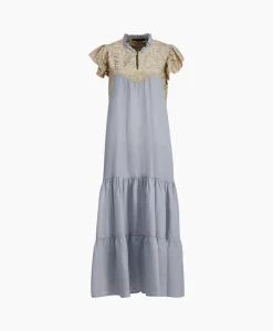 Sale Maxi Jurk Long New All Over Sleeveless Ruffles Licht Grijs Dames Bruiloftskleding