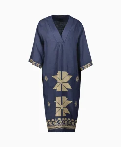 Hot Midi Jurk Aeolis V-Neck Donker Blauw Dames Bruiloftskleding