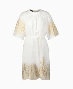 Outlet Mini Jurk Short Labyrinth Bell Sleeve Wit Dames Bruiloftskleding