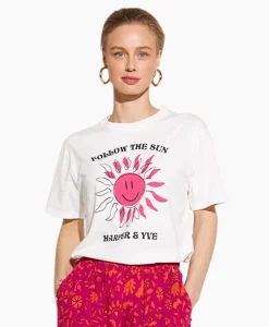 Harper & Yve Harper & Yve T-Shirt Korte Mouw Smiley-Ss Off White*Dames T-Shirts & Tops