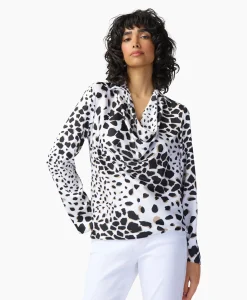 Joseph Ribkoff Blouse Lange Mouw Print Wikkel Zwart Dessin*Dames Blouses