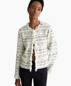 New Blazer Giacca Senza Collo Sfrangiata Wit Dames Blazers