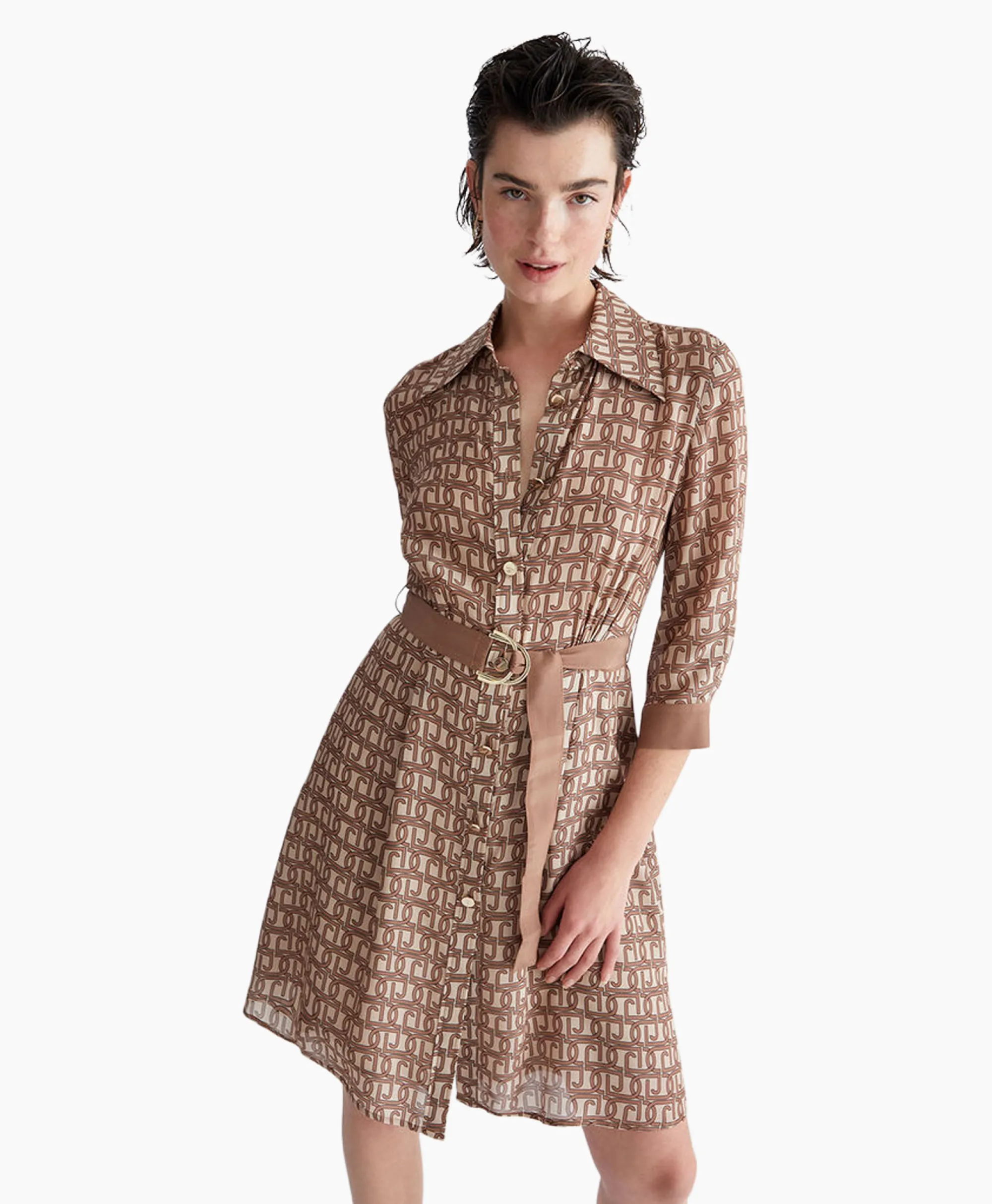 Outlet Midi Jurk Abito Chemisier Zand Dames Jurken