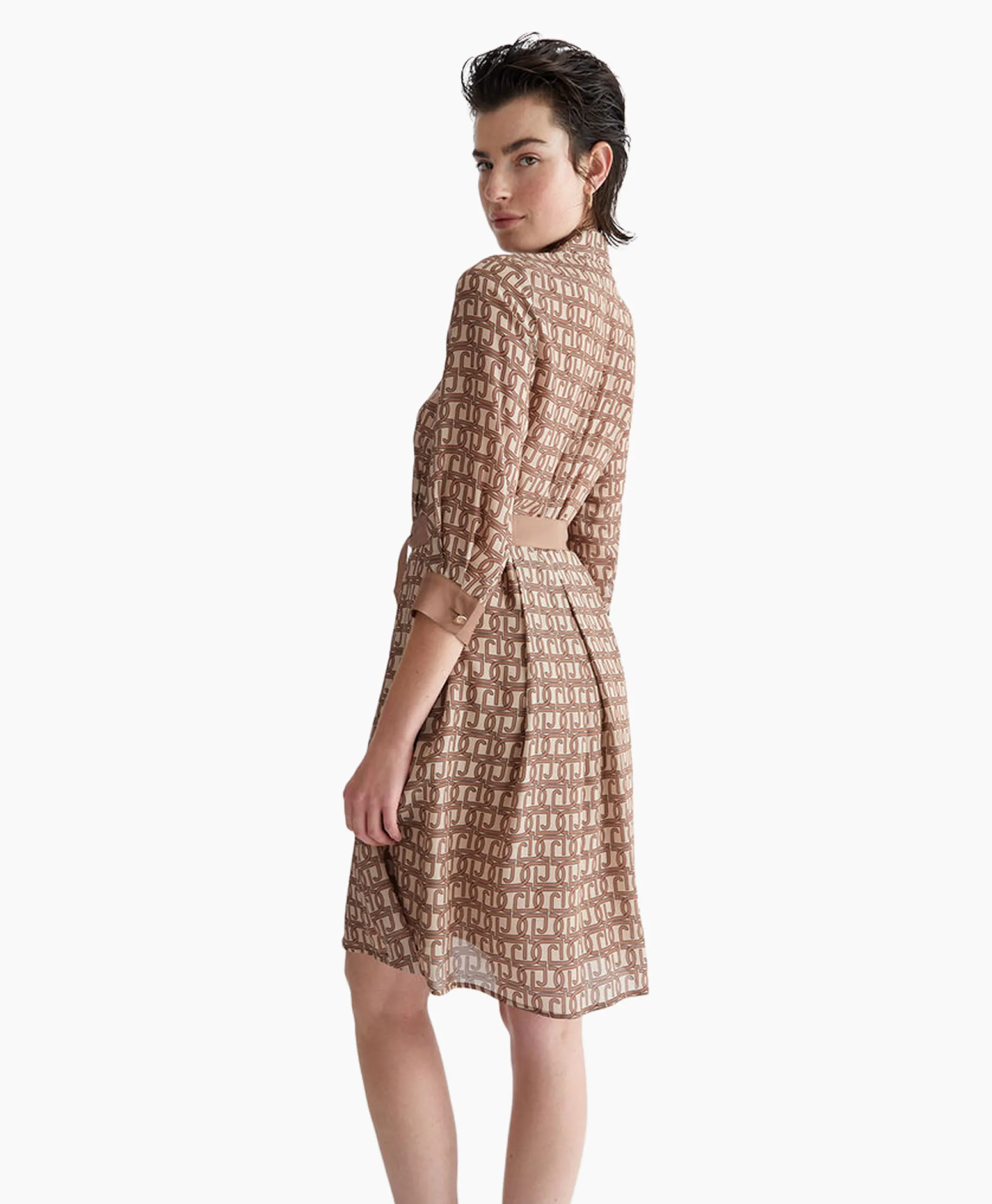 Outlet Midi Jurk Abito Chemisier Zand Dames Jurken