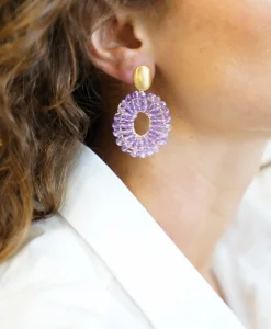 Oorbellen Ce Si Filled Oval Double Paars Dames Sieraden