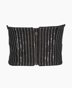 Rotate Top Sequin Twill Crop Zwart*Dames T-Shirts & Tops