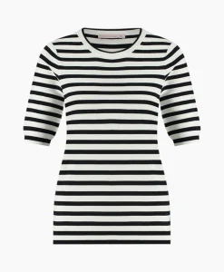 Clearance Pullover Luna Stripe Short Slv Ecru Dames Truien